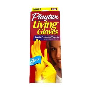 Vtg 90s Playtex Living Gloves Yellow Size Large Made in USA Household Cleaning